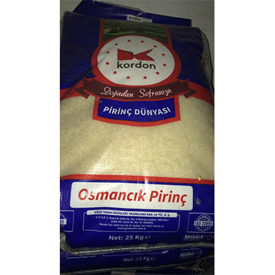 Osmancık pirinç pilavlık 25 kiloluk ambalajında Kordon marka baldo osmancık pirinç