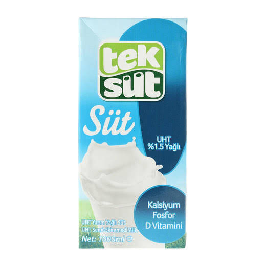 Yarım yağlı uht süt 1 litrelik ambalajlarda koli içi 12 adet Teksüt marka yarım yağlı süt
